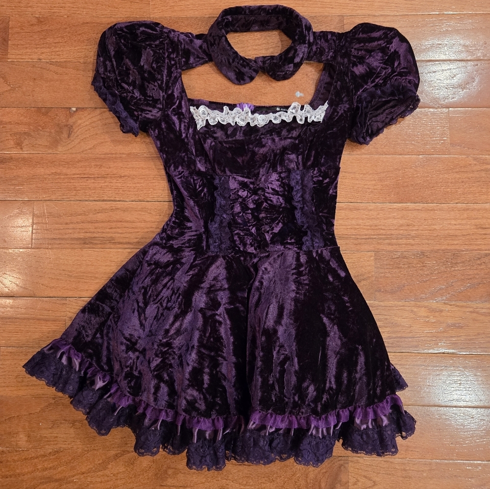 Dolls Kill X Willy Wonka Velvet Purple Dress